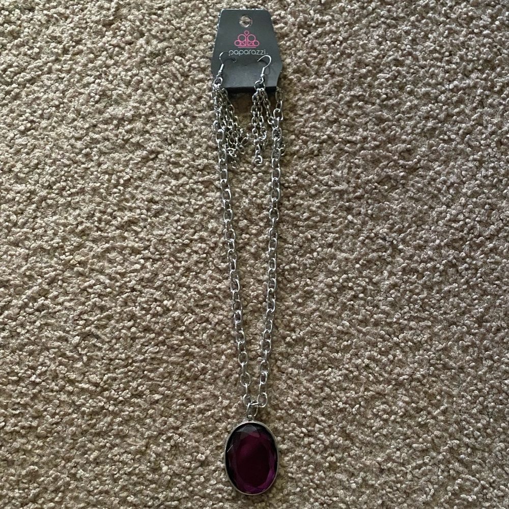Purple Pendant Necklace + earrings